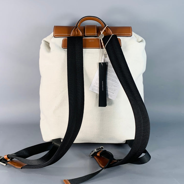 AMIRI Brown Cream Canvas Leather Backpack Bag
