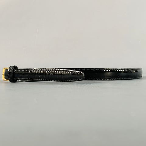 BOTTEGA VENETA Size S Black Gold Patent Leather Skinny Belt