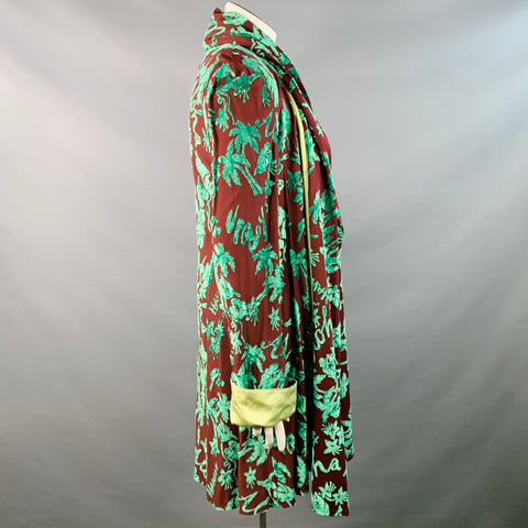 JEAN PAUL GAULTIER Vintage SS96 CYBERBABA Size 12 Burgundy Green Rayon Burnout Open Front Scarf Coat