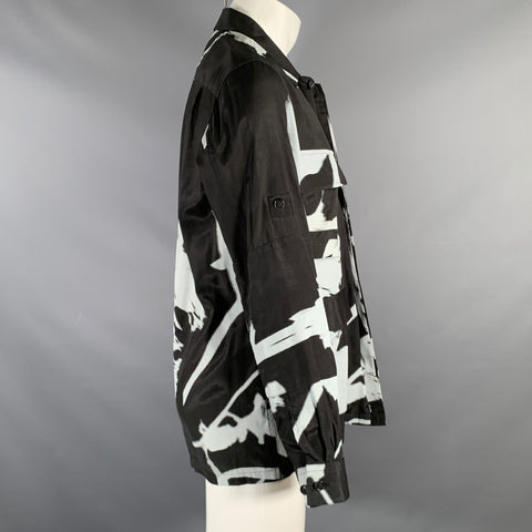 PAUL SMITH Size S Black White Print Viscose Patch Pockets Jacket