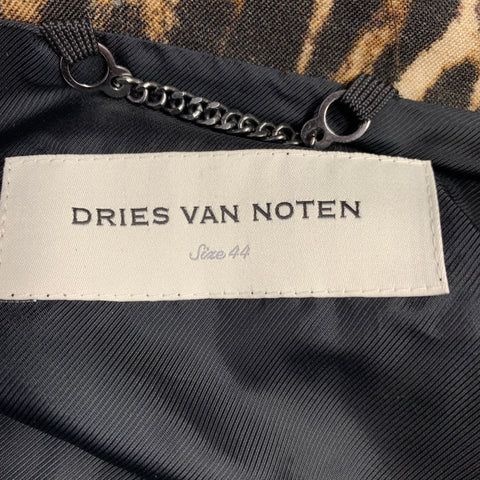 DRIES VAN NOTEN SS20 Size 34 Tan Black Animal Print Wool Zip Up Jacket