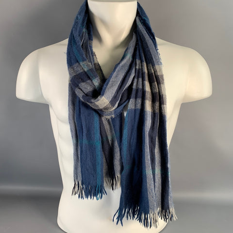 BURBERRY Blue Grey Plaid Cotton Scarves