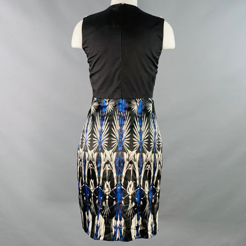 BIYAN Size S Lorelei Black Multi Color Silk Cotton Blend Beaded Midi Cocktail Dress