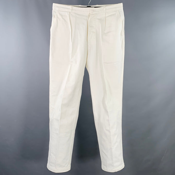 ADRET Size 34 White Pleated Tapered Casual Pants