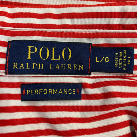 POLO by RALPH LAUREN Size L Red White Stripe Polyester Blend Polo