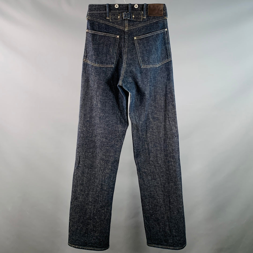 TAIGA TAKAHASHI Size 28 Indigo Blue Twill Cotton Denim Selvedge High Waisted Button Fly Jeans