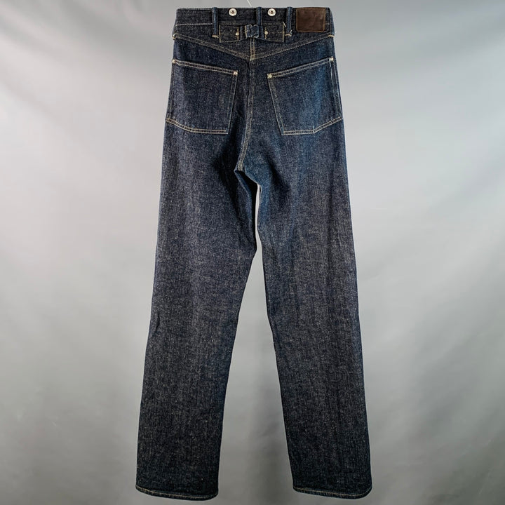 TAIGA TAKAHASHI Size 28 Indigo Blue Twill Cotton Denim Selvedge High Waisted Button Fly Jeans