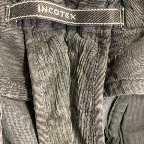 INCOTEX Size 32 Grey Corduroy Cotton Blend Slim Fit Button Fly Casual Pants
