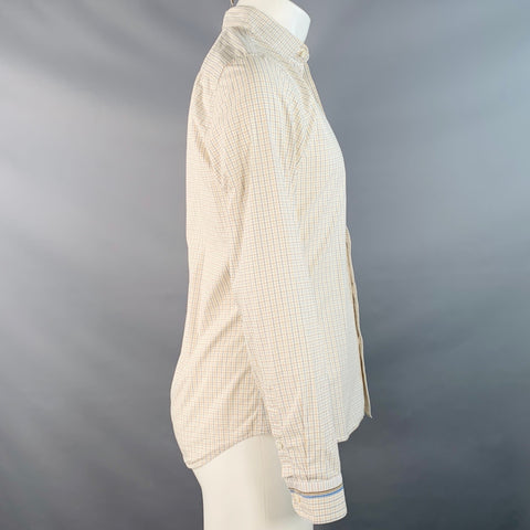 PRADA Size S White Multi Color Checkered Cotton Point Collar Long Sleeve Shirt