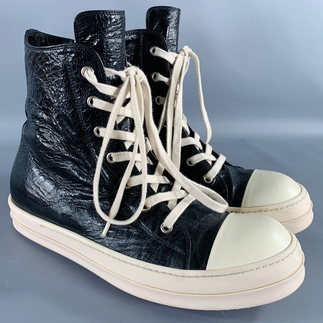 RICK OWENS Size 9 Black White Leather High Top Sneakers