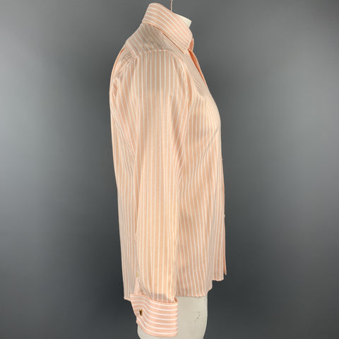 PAUL SMITH Size L Peach & White Stripe Cotton Button Up Long Sleeve Shirt