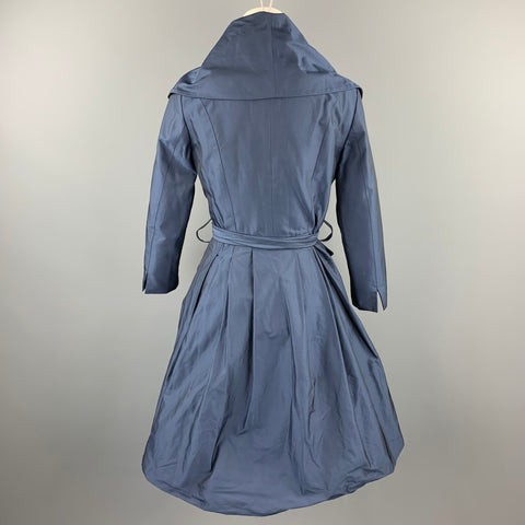 PAUW Size 0 Navy Polyester Shawl Collar Belted Coat