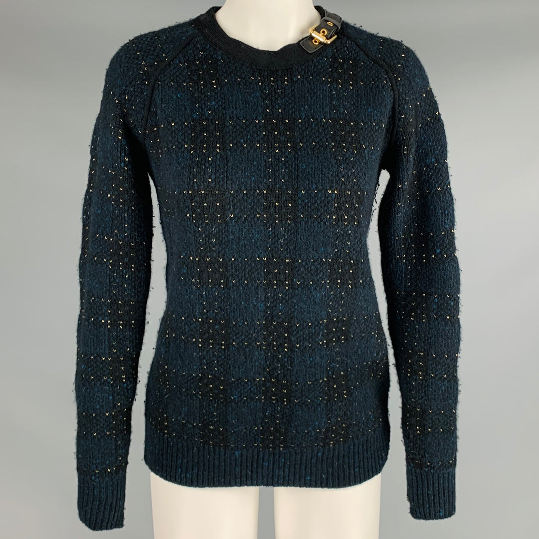 3.1 PHILLIP LIM Talla S Suéter con hebilla de cuero y punto en mezcla de lana y color negro y dorado