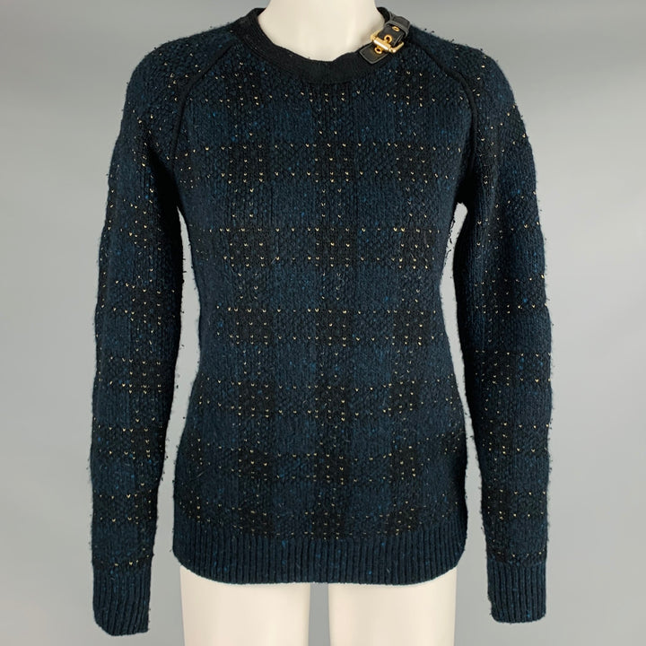 3.1 PHILLIP LIM Talla S Suéter con hebilla de cuero y punto en mezcla de lana y color negro y dorado