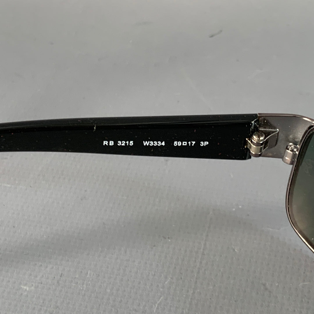 RAY-BAN Silver Black Metal Rectangular Polarized Sunglasses