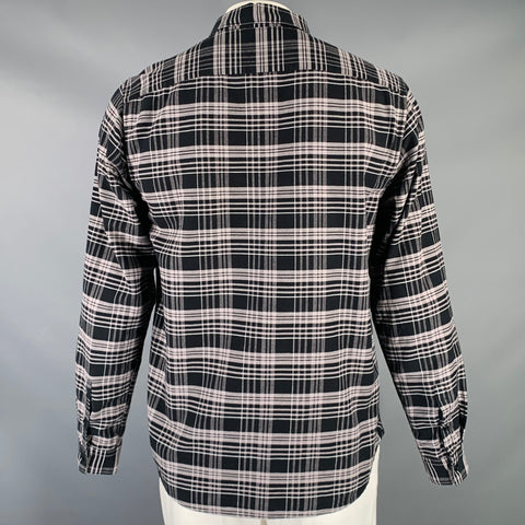 HOPE Size L Black Grey Plaid Cotton One Pocket Long Sleeve Shirt