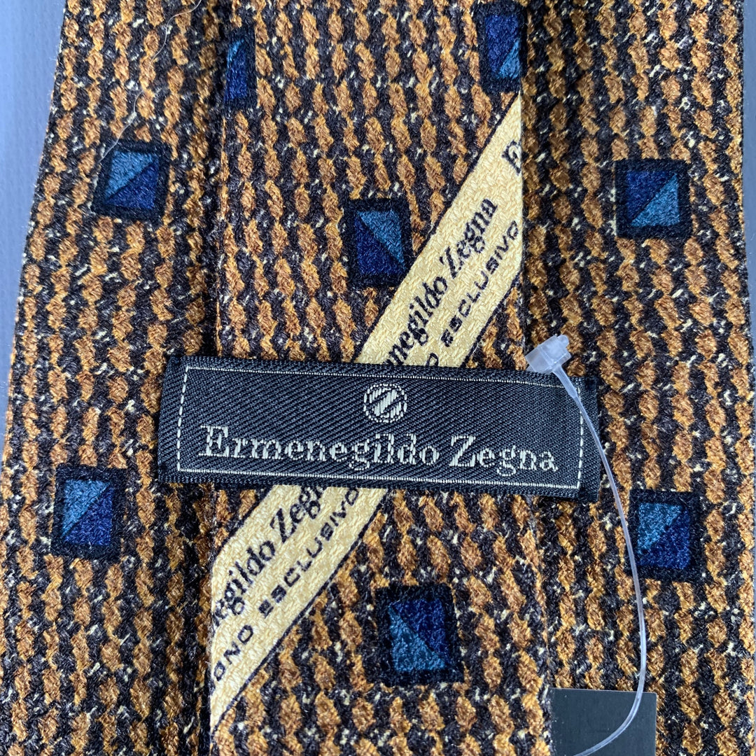 ERMENEGILDO ZEGNA Navy Beige Squares Silk Tie