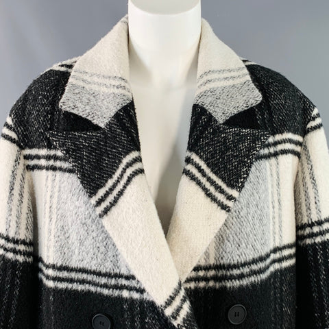 ALLSAINTS Size 6 Black White Grey Wool Blend Plaid Double Breasted Coat