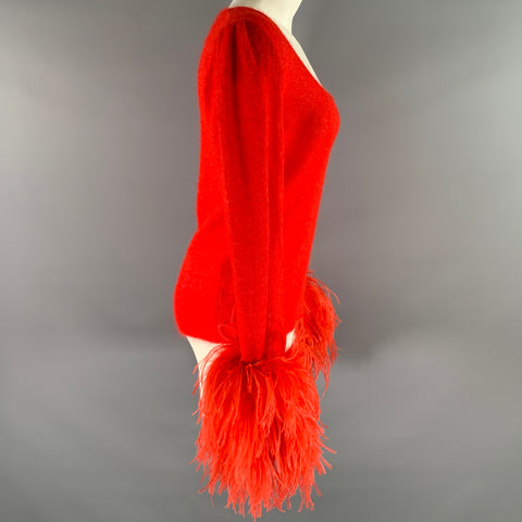 GUCCI Size S Red Mohair Silk Feather Sleeve Pullover