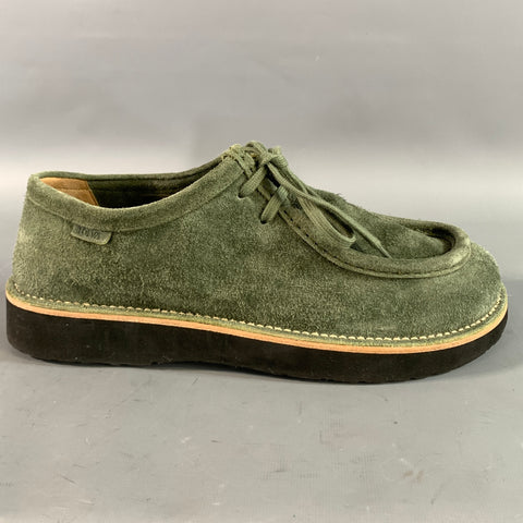LOEWE Size 12 Green Textured Suede Chukka Lace Up Shoes