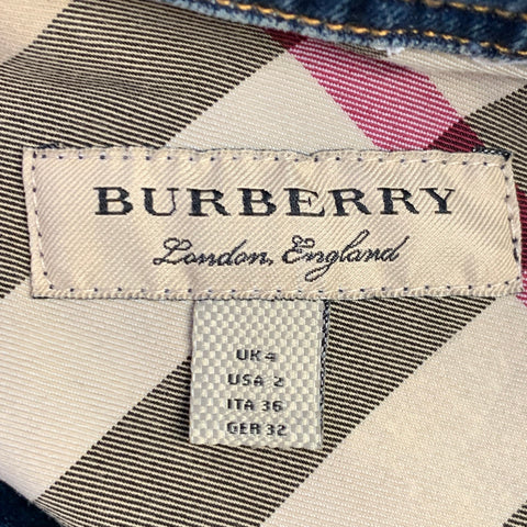 BURBERRY Size 2 Blue Cotton Blend Denim Plaid Trim Button Up Jacket