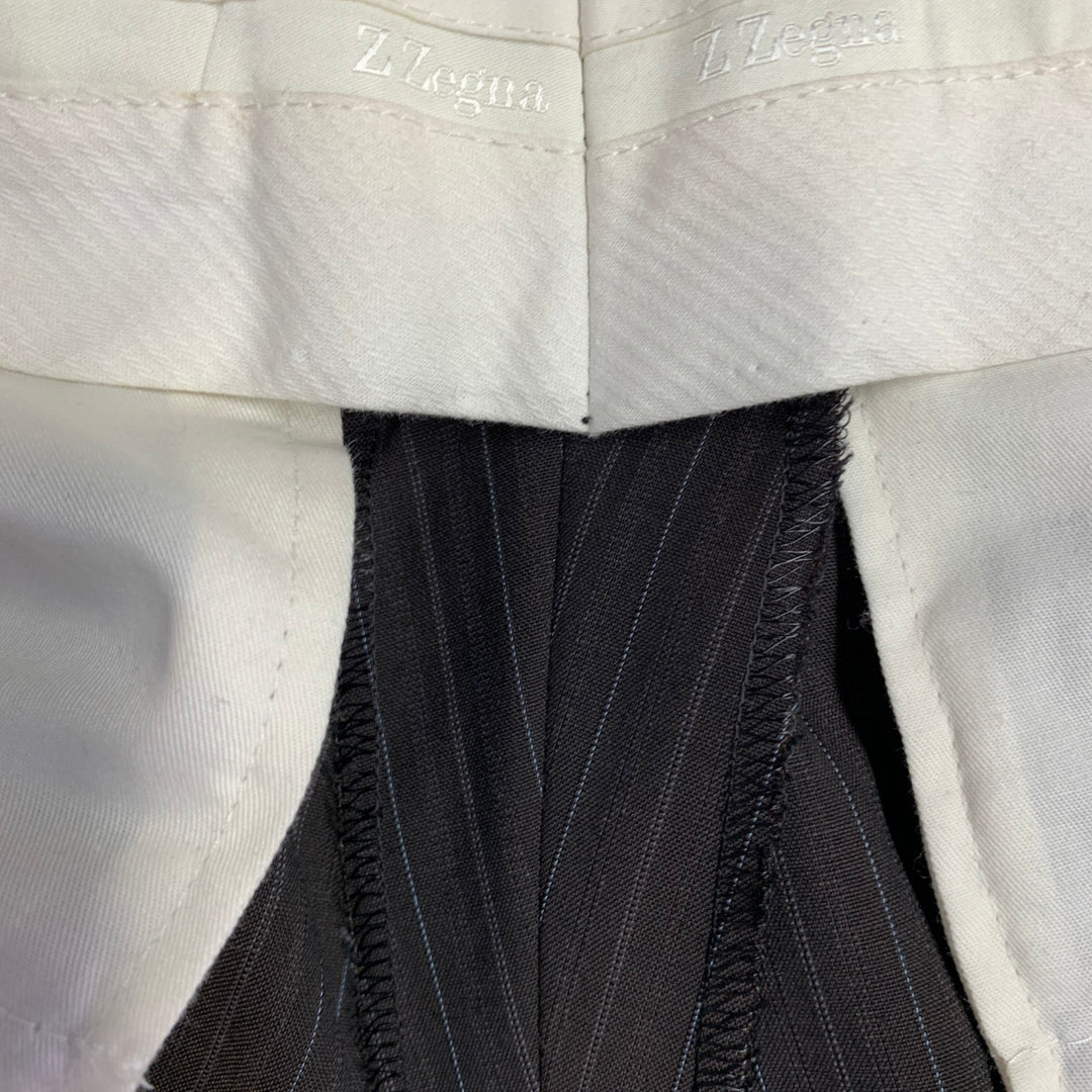 Z ZEGNA Size 38 Brown Blue Pinstripe Wool Single Breasted Notch Lapel Suit