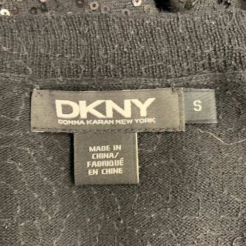DKNY Size S Black Silk Cashmere Sequined Crew Neck Pullover