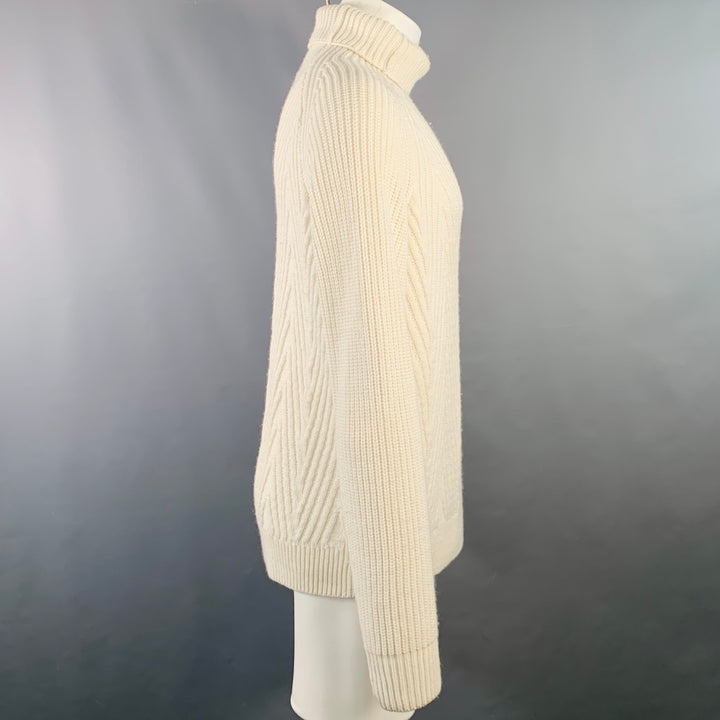 HAIDER ACKERMANN Size M Cream Cable Knit Cashmere Turtleneck Sweater