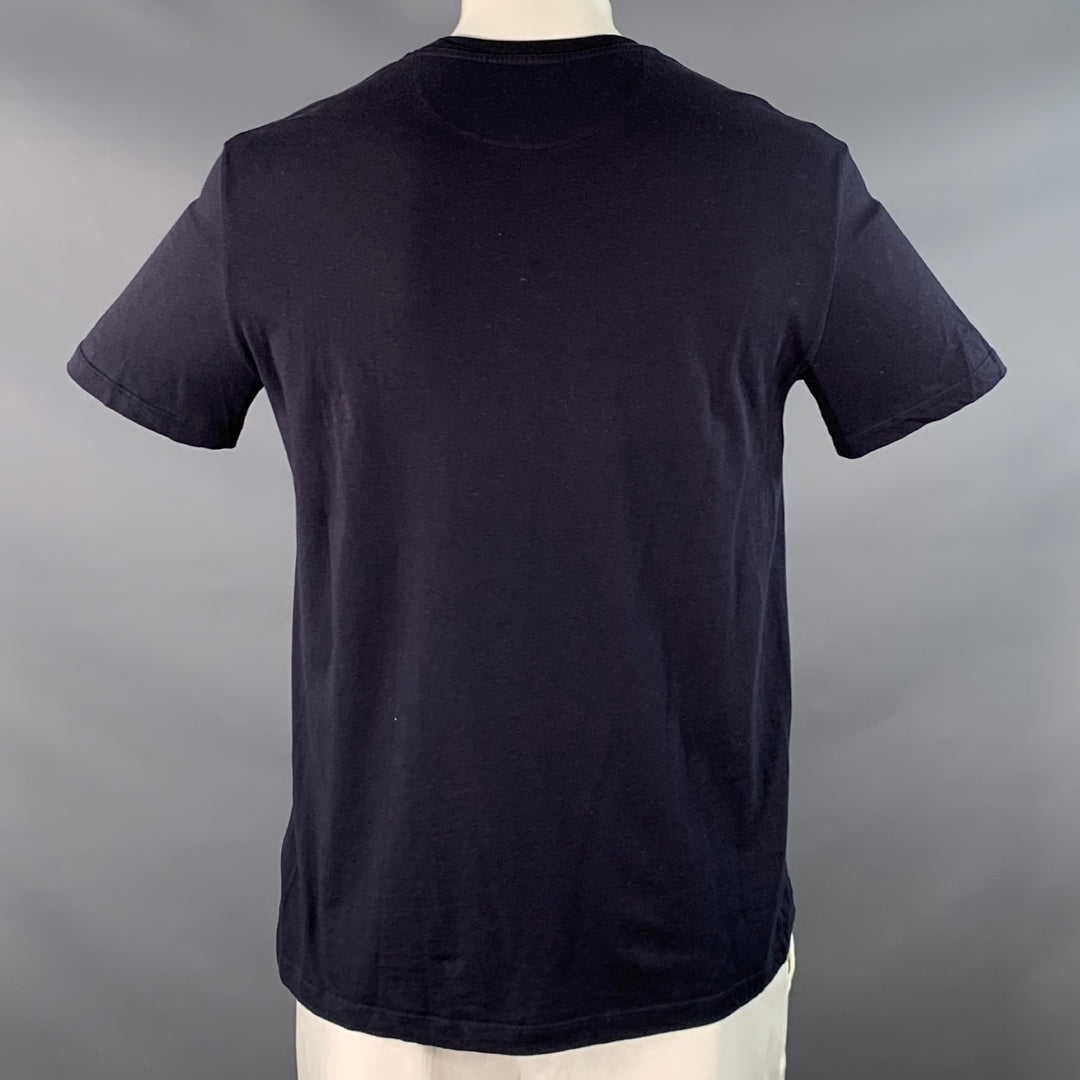 VALENTINO Size L Navy White Logo Cotton Short Sleeve Crew Neck T-shirt