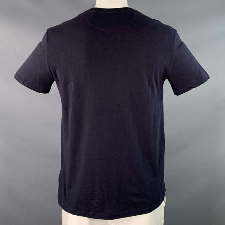 VALENTINO Size L Navy White Logo Cotton Short Sleeve Crew Neck T-shirt