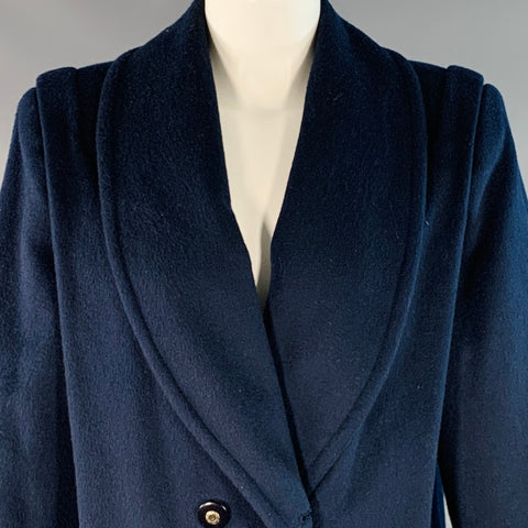JOFELD Vintage Size 6 Navy Wool Blend Shawl Collar Double Breasted Coat