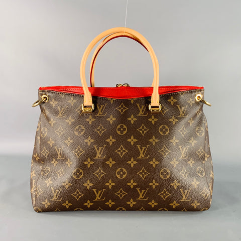 LOUIS VUITTON Pallas Brown Beige Red Monogram Coated Canvas Shoulder Handbag