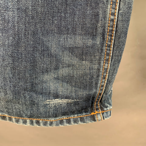 LANVIN Size 34 Blue Twill Cotton Straight Contrast Stitch Zip Fly Jeans