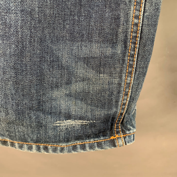 LANVIN Size 34 Blue Twill Cotton Straight Contrast Stitch Zip Fly Jeans