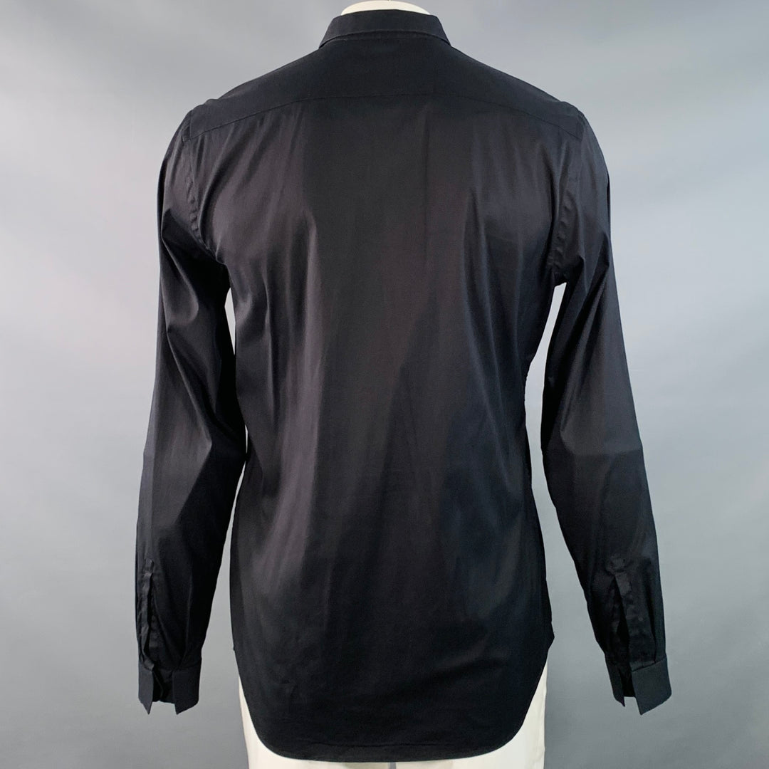 PRADA Size L Black Cotton Blend Curved Cutaway Button Up Long Sleeve Shirt