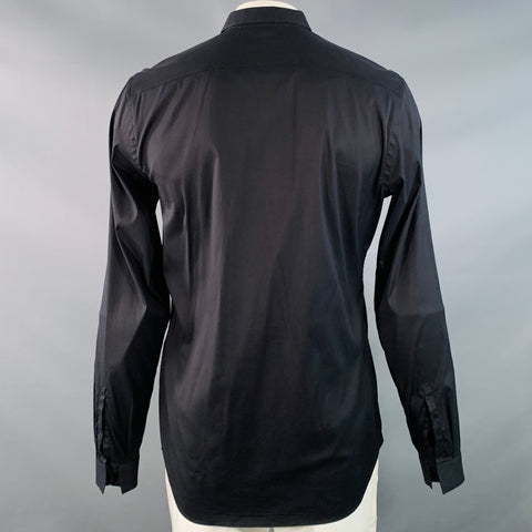 PRADA Size L Black Cotton Blend Curved Cutaway Button Up Long Sleeve Shirt