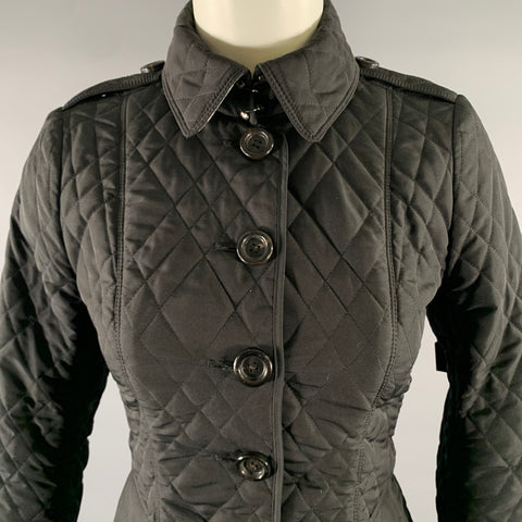 BURBERRY Size 2 Black Polyester Quilted Jacket.