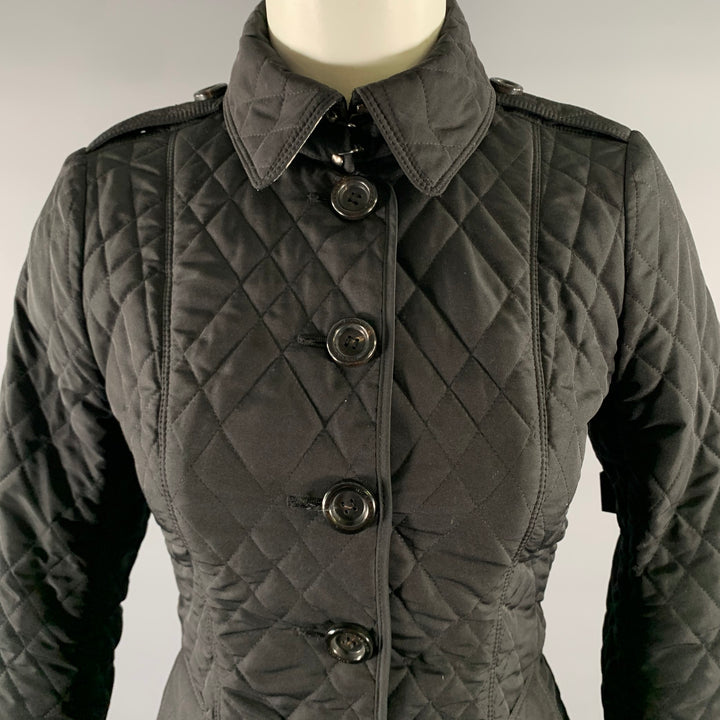 BURBERRY Size 2 Black Polyester Quilted Jacket.