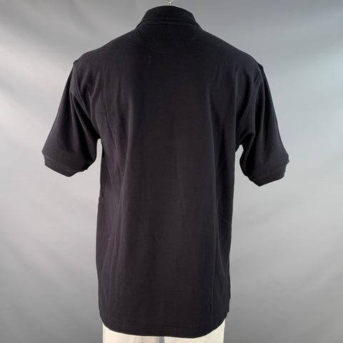 FACONNABLE Size L Black Cotton Pique Half Placket Polo
