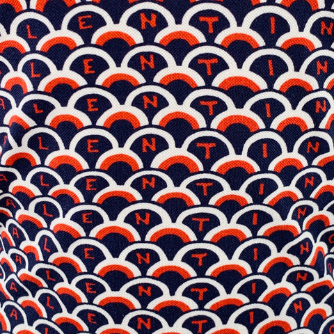 VALENTINO Size M Navy Orange White Fishscale Logo Cotton Pique Buttoned Polo