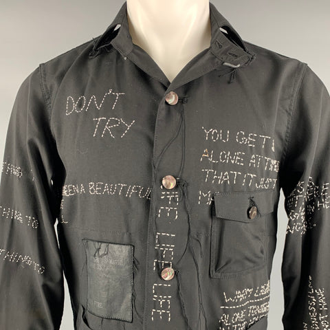 LEH Size M Black White Embroidery Shirt Jacket