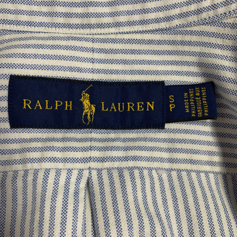 RALPH LAUREN Size S White Light Blue Stripe Cotton Button Down Long Sleeve Shirt