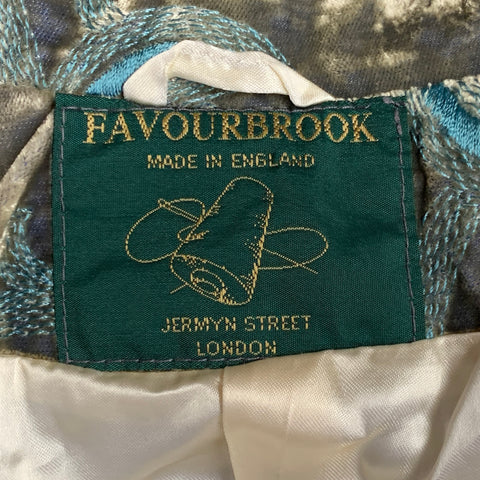 FAVOURBROOK Size 8 Blue Olive Velvet Jacquard Peak Lapel Coat