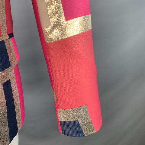 MR TURK Size 38 Pink Navy Color Block Polyester Blend Sport Coat