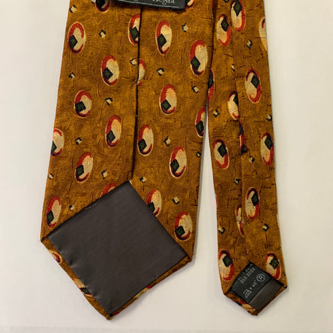 ERMENEGILDO ZEGNA Camel Red Black Geometric Silk Tie