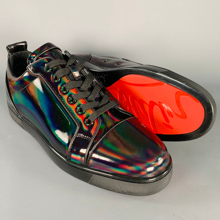 CHRISTIAN LOUBOUTIN Size 10 Fun Louis Junior Black Patent Leather Oil Slick Sneakers