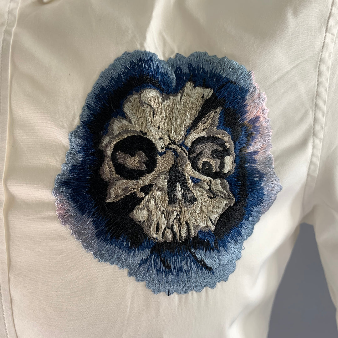 ALEXANDER MCQUEEN Size S White Skull Embroidery Cotton Short Sleeve Shirt