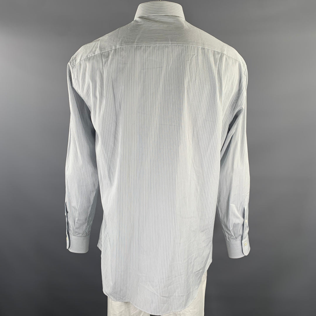ERMENEGILDO ZEGNA Size XL Grey White Stripe Cotton Long Sleeve Shirt