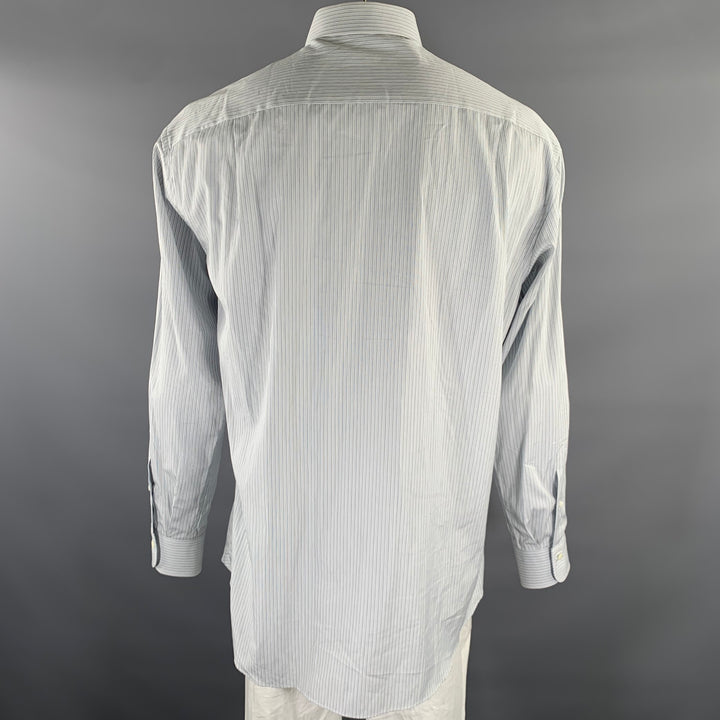 ERMENEGILDO ZEGNA Size XL Grey White Stripe Cotton Long Sleeve Shirt