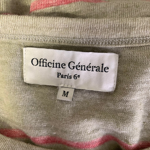 OFFICINE GENERALE Size M Grey Pink Stripe Linen Blend Boat Neck T shirt